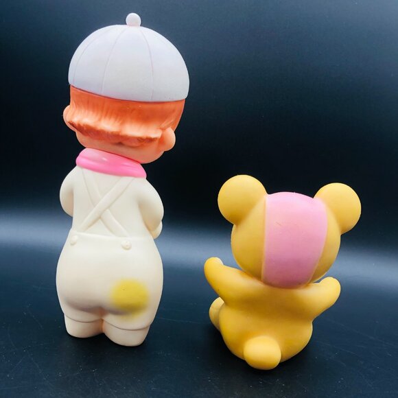 Vintage LOT of 60s Kitsch Squeaky Toys Little Boy -Teddy Bear with Baby Blanket - Picture 3 of 10